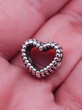 925 Sterling Silver Pandora Beaded Open Heart Bead Charm